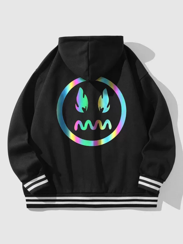 Striped Reflective Pattern Hooded Hoodie Graphic Jacket