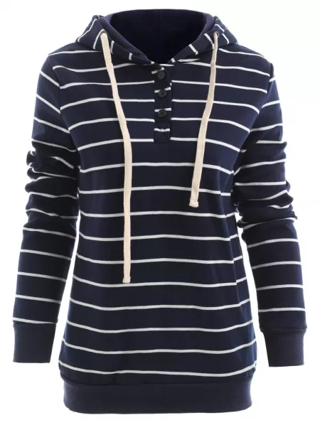 Stylish Hooded Long Sleeve Drawstring Striped Women's Hoodie