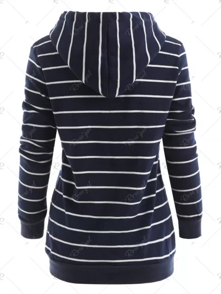 Stylish Hooded Long Sleeve Drawstring Striped Women's Hoodie
