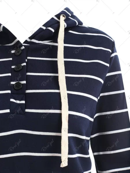 Stylish Hooded Long Sleeve Drawstring Striped Women's Hoodie
