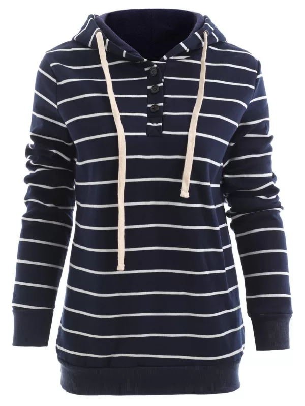 Stylish Hooded Long Sleeve Drawstring Striped Women's Hoodie