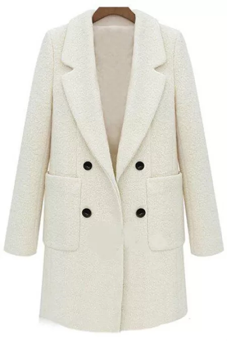Stylish Lapel Neck Long Sleeves Double-breasted Solid Color Worsted Women's Coat