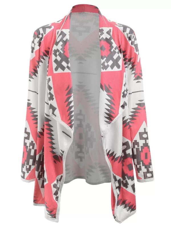 Stylish Long Sleeve Turn-down Collar Geometric Print Women's Cardigan