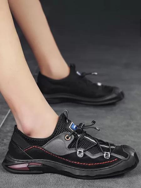 Summer Drawstring Mesh Spliced Casual Shoes