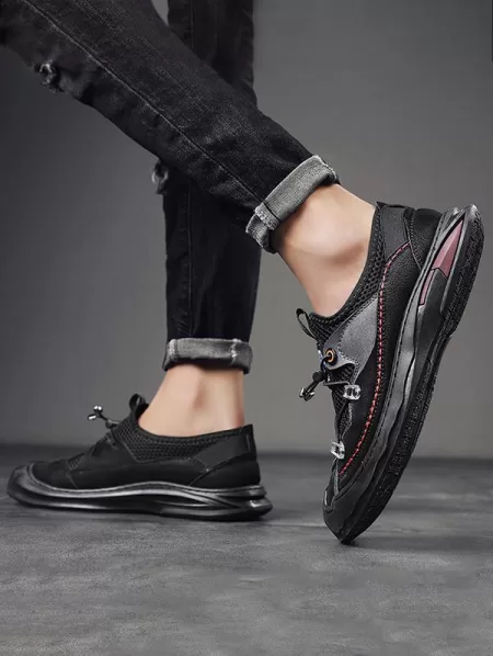 Summer Drawstring Mesh Spliced Casual Shoes