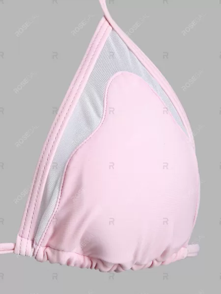 Sweet Style Halter Neck Color Block Backless   Bikini Set For Women