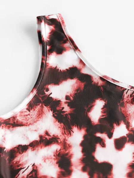 Tie Dye One Shoulder Crop Top And Skorts Two Piece Set