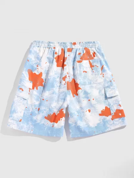 Tie Dye Print Applique Detail Streetwear Cargo Shorts