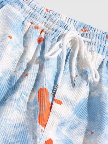 Tie Dye Print Applique Detail Streetwear Cargo Shorts