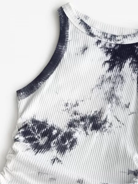 Tie Dye Ribbed Ruched Bodycon Tank Dress