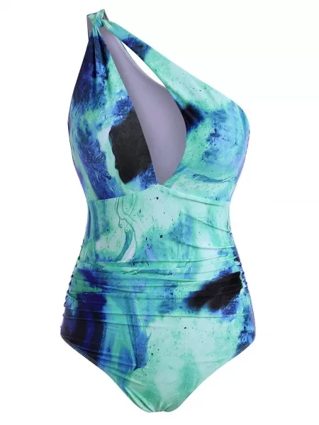 Tie Dye Ruched One Shoulder One-piece Swimsuit