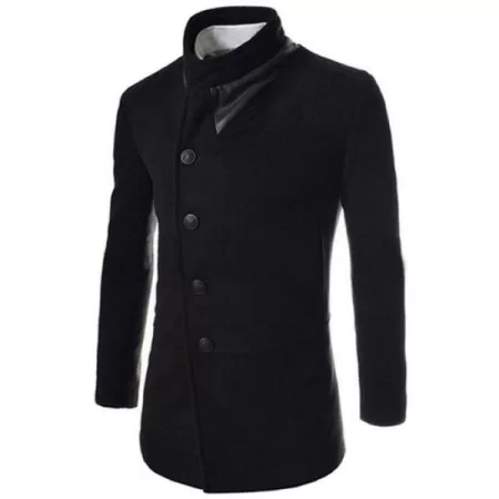 Trendy Slimming Stand Collar Long Sleeves Single-breasted Design Solid Color Men's Long Woolen Overcoat