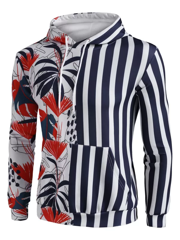 Tropical Leaf Striped Pattern Hoodie