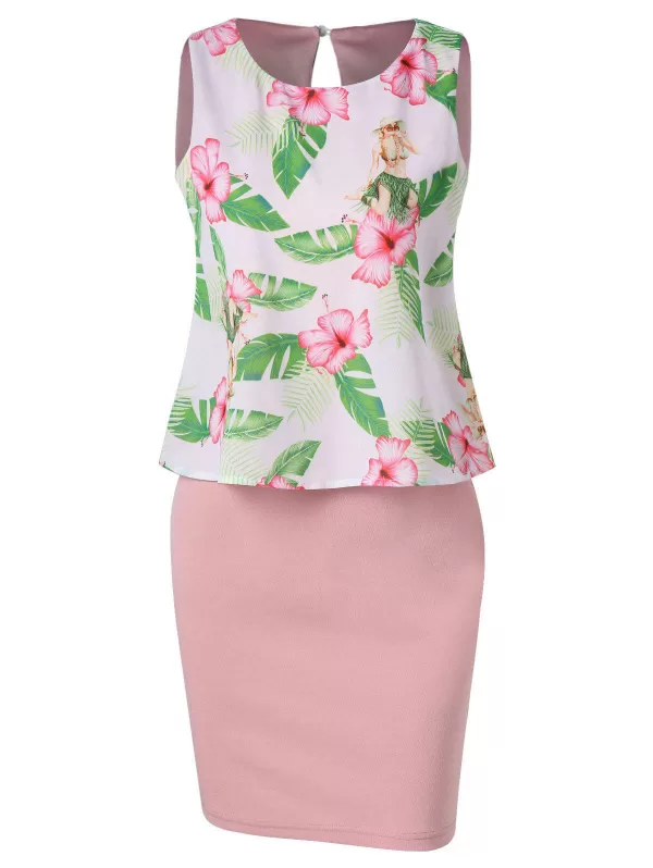 Tropical Print Bodycon Dress