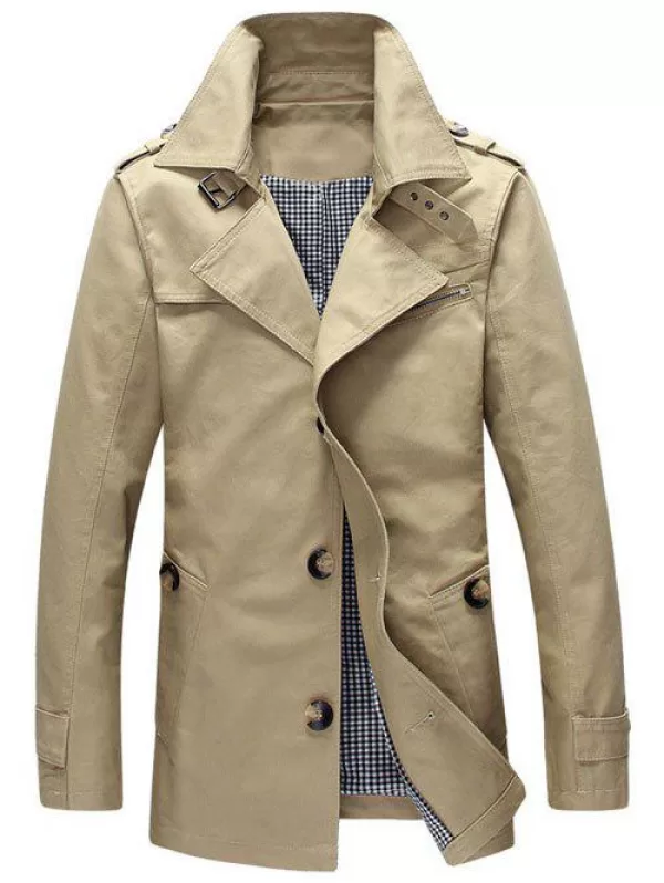 Turn-down Collar Epaulet Design Single Breasted Slimming Long Sleeve Men's Coat