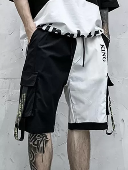 Two Tone Be Happy Slogan Cargo Shorts