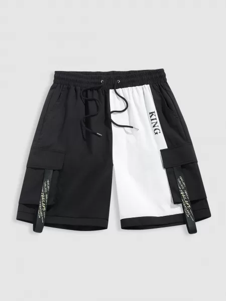 Two Tone Be Happy Slogan Cargo Shorts