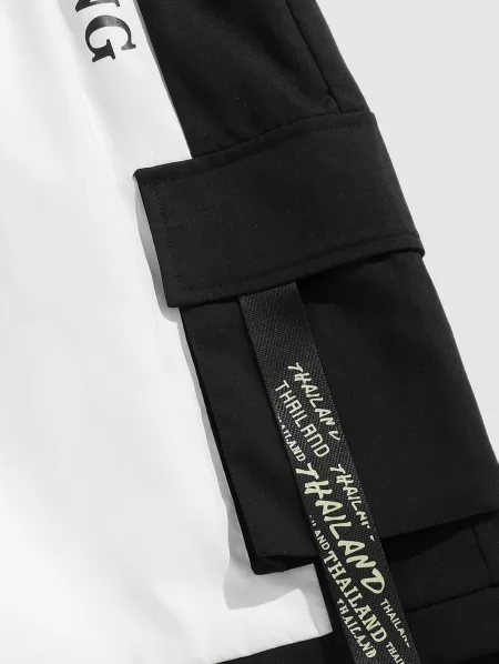 Two Tone Be Happy Slogan Cargo Shorts