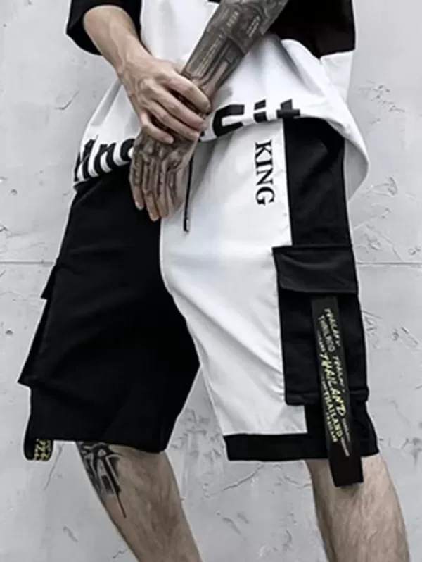 Two Tone Be Happy Slogan Cargo Shorts