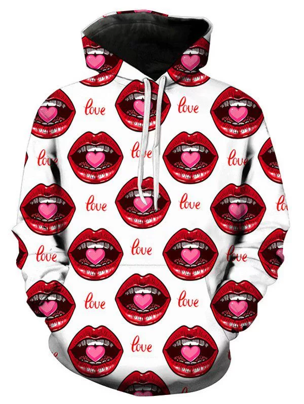 Valentine's Day 3d Lips Print Pullover Hoodie