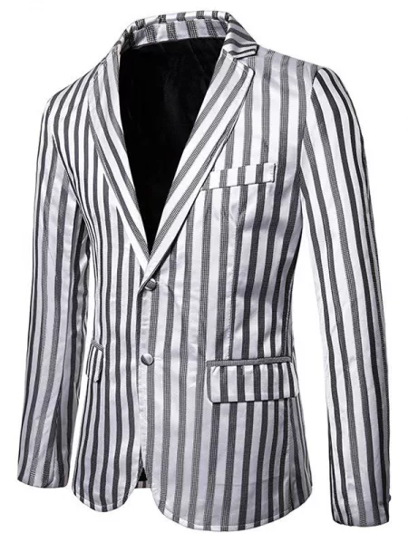 Vertical Striped Single Breasted Notch Lapel Blazer