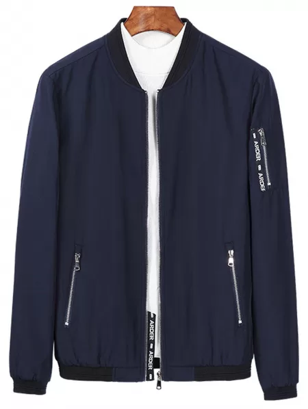 Zip Up Braid Design Bomber Jacket