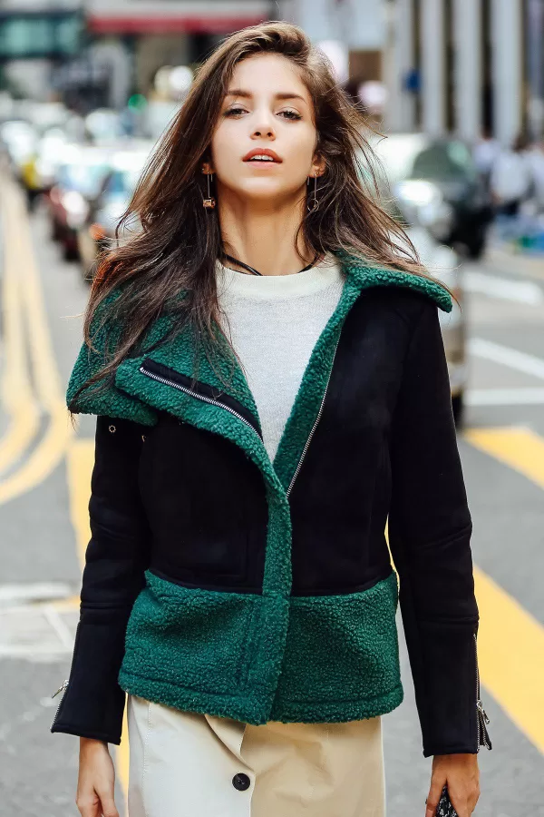 Zip Up Color Block Coat