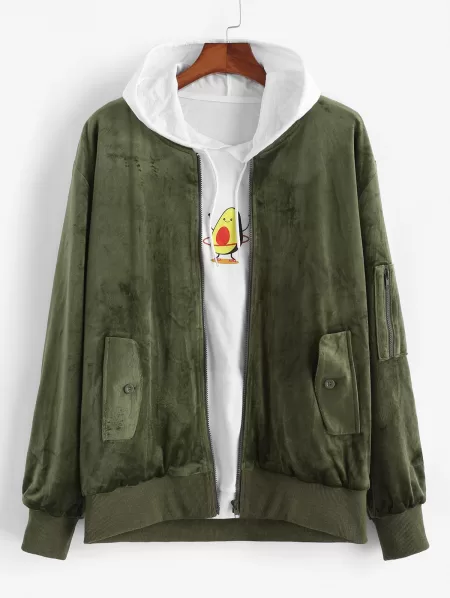 Zip Up Solid Velvet Jacket