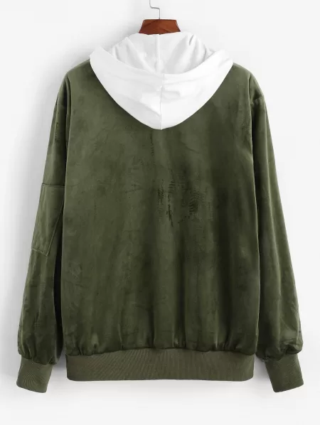 Zip Up Solid Velvet Jacket