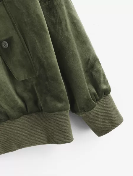 Zip Up Solid Velvet Jacket