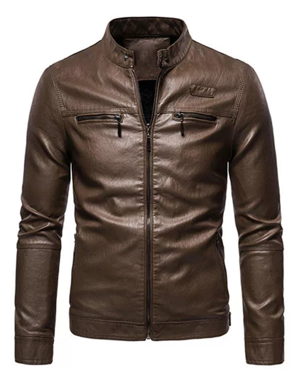 Zipper Detail Faux Leather Fleece Jacket