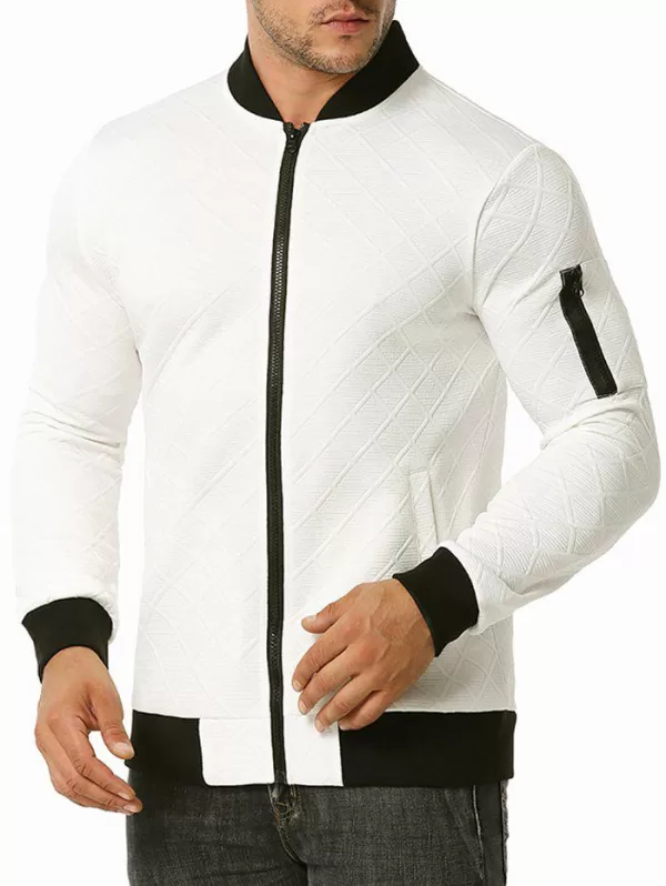 Zipper Pocket Grid Jacquard Jacket